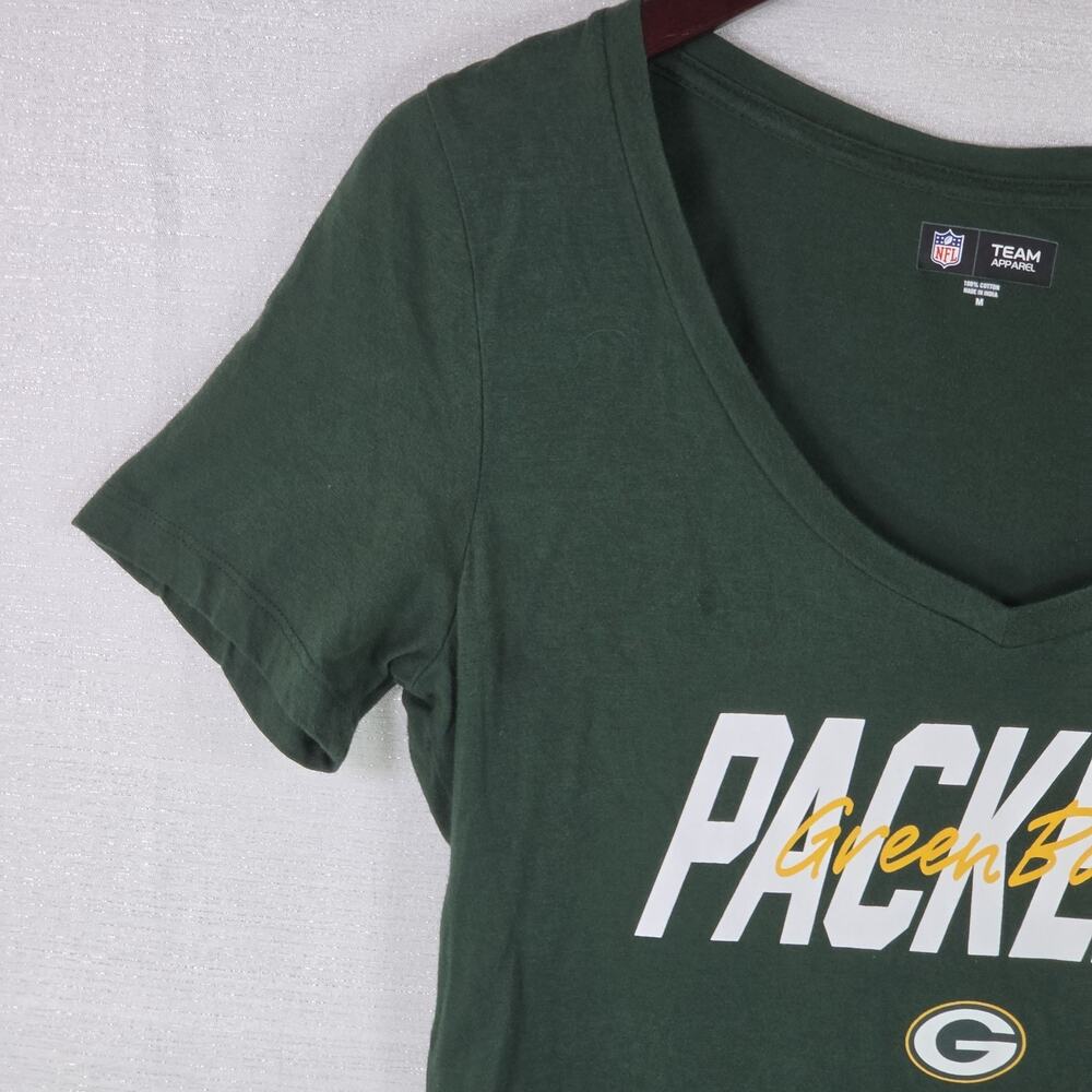 Green Bay Packers NFL Team Apparel Women's Medium Cotton Top Cap Sleeve Shirt - Picture 2 of 8